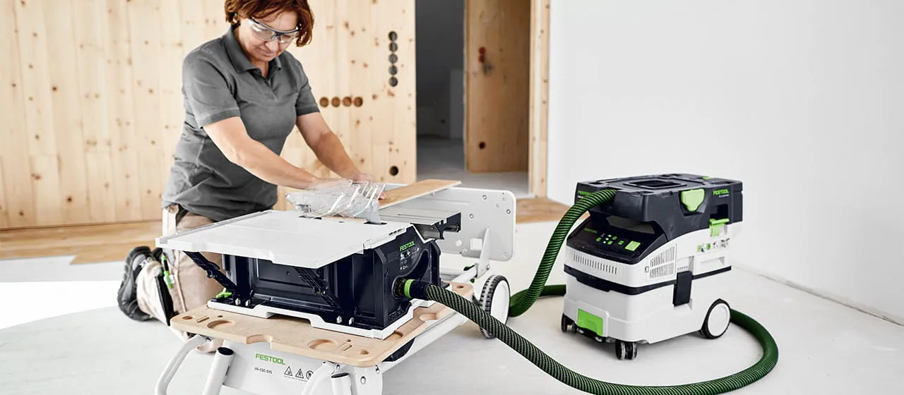 Pöytäsaha muodostaa ihanteellisen parin uusien Festool-akkuimureiden CTC SYS, CTC MINI ja MIDI kanssa.